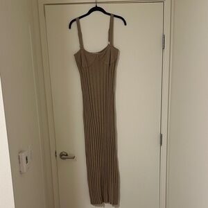 Something Navy Beige Ribbed Maxi Sweater Dress
